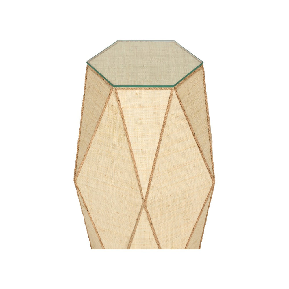 Wildwood Gabriel Hexagon Drinks Table With Grasscloth Top And Jute-Wrapped Edge — Coastal Modern Accent 490837