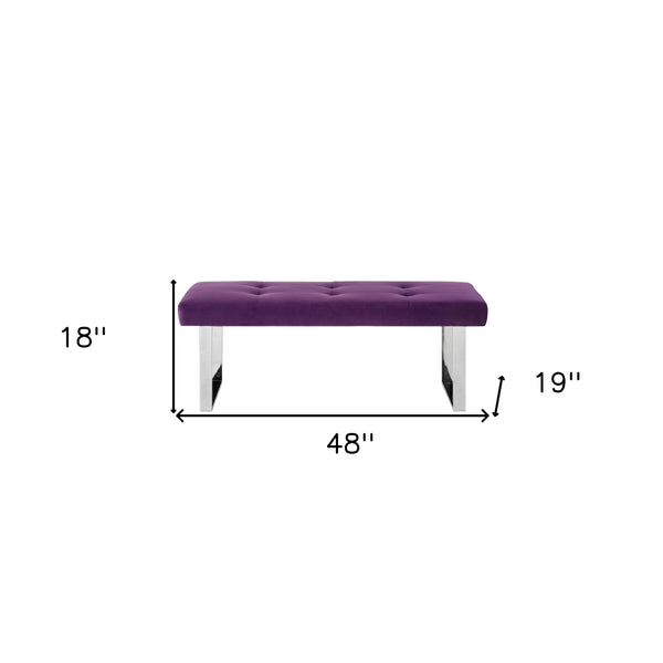 Homeroots 48" Purple And Silver Upholstered Velvet Bench Purple,Velvet Manufactured Wood 490837