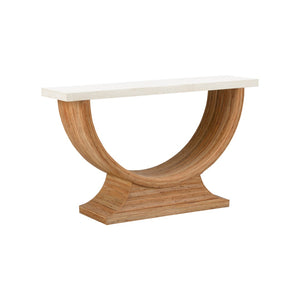 Wildwood Bay Curved Console Table With Pencil Reed Texture And Stone Top — Slim 54" Entryway Accent, Natural Finish 490838