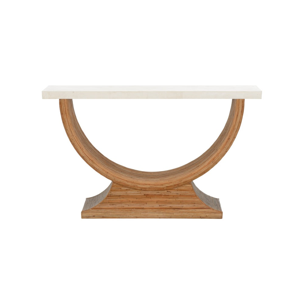 Wildwood Bay Curved Console Table With Pencil Reed Texture And Stone Top — Slim 54" Entryway Accent, Natural Finish 490838