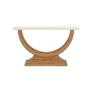 Wildwood Bay Curved Console Table With Pencil Reed Texture And Stone Top — Slim 54" Entryway Accent, Natural Finish 490838