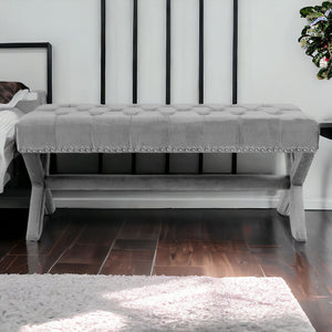 Homeroots 45" Gray Upholstered Velvet Bench Light Grey,Velvet Manufactured Wood 490838