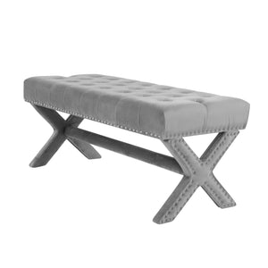 Homeroots 45" Gray Upholstered Velvet Bench Light Grey,Velvet Manufactured Wood 490838