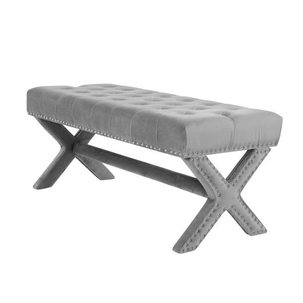 Homeroots 45" Gray Upholstered Velvet Bench Light Grey,Velvet Manufactured Wood 490838