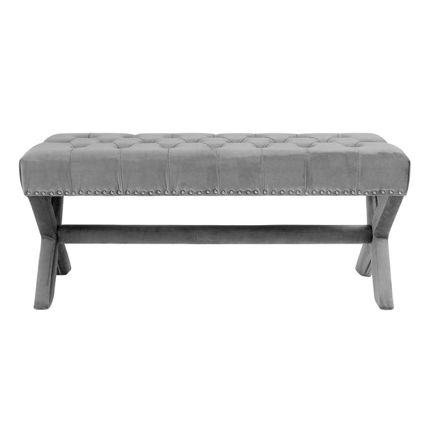 Homeroots 45" Gray Upholstered Velvet Bench Light Grey,Velvet Manufactured Wood 490838