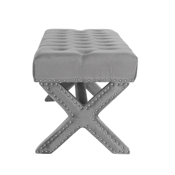 Homeroots 45" Gray Upholstered Velvet Bench Light Grey,Velvet Manufactured Wood 490838