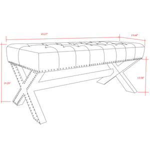 Homeroots 45" Gray Upholstered Velvet Bench Light Grey,Velvet Manufactured Wood 490838
