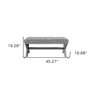 Homeroots 45" Gray Upholstered Velvet Bench Light Grey,Velvet Manufactured Wood 490838