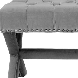 Homeroots 45" Gray Upholstered Velvet Bench Light Grey,Velvet Manufactured Wood 490838