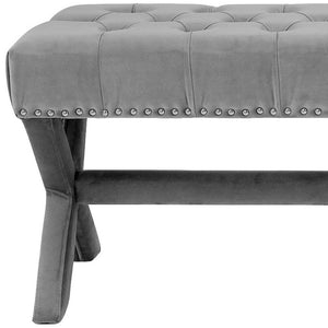 Homeroots 45" Gray Upholstered Velvet Bench Light Grey,Velvet Manufactured Wood 490838