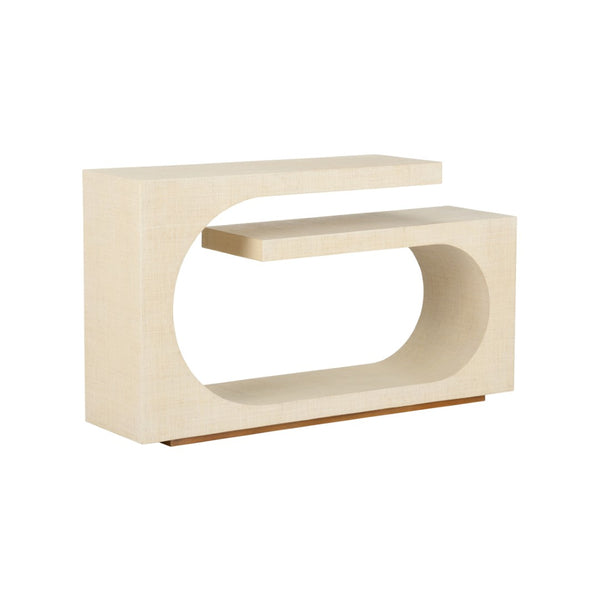 Wildwood Ocean Drive Console Table With Woven Grasscloth Veneer — Sculptural Open-Frame Entryway Accent, 54W 490839