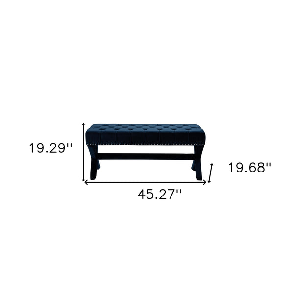 Homeroots 45" Dark Blue Upholstered Velvet Bench Navy,Velvet Manufactured Wood 490839