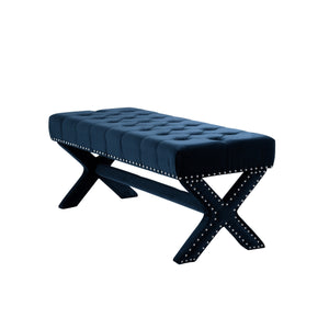 Homeroots 45" Dark Blue Upholstered Velvet Bench Navy,Velvet Manufactured Wood 490839