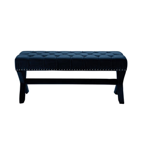 Homeroots 45" Dark Blue Upholstered Velvet Bench Navy,Velvet Manufactured Wood 490839