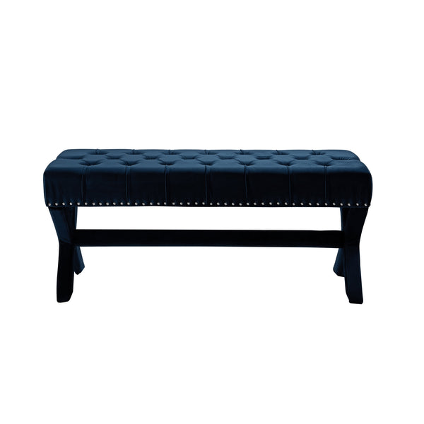 Homeroots 45" Dark Blue Upholstered Velvet Bench Navy,Velvet Manufactured Wood 490839