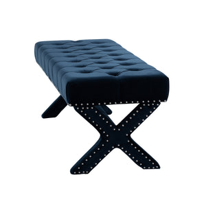 Homeroots 45" Dark Blue Upholstered Velvet Bench Navy,Velvet Manufactured Wood 490839