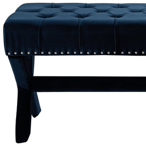 Homeroots 45" Dark Blue Upholstered Velvet Bench Navy,Velvet Manufactured Wood 490839