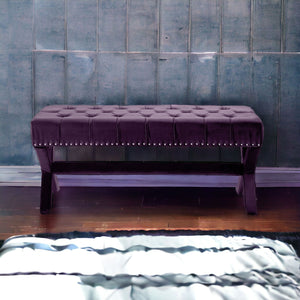 Homeroots 45" Plum And Purple Upholstered Velvet Bench Plum,Velvet Manufactured Wood 490840