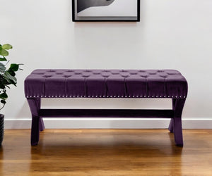 HomeRoots 45" Gray Upholstered Bench - Modern Elegance with Plush Comfort for Entryways, Living Spaces & More Plum, Velvet Velvet 490840