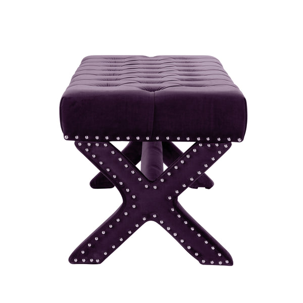 Homeroots 45" Plum And Purple Upholstered Velvet Bench Plum,Velvet Manufactured Wood 490840