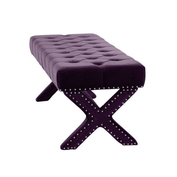 Homeroots 45" Plum And Purple Upholstered Velvet Bench Plum,Velvet Manufactured Wood 490840