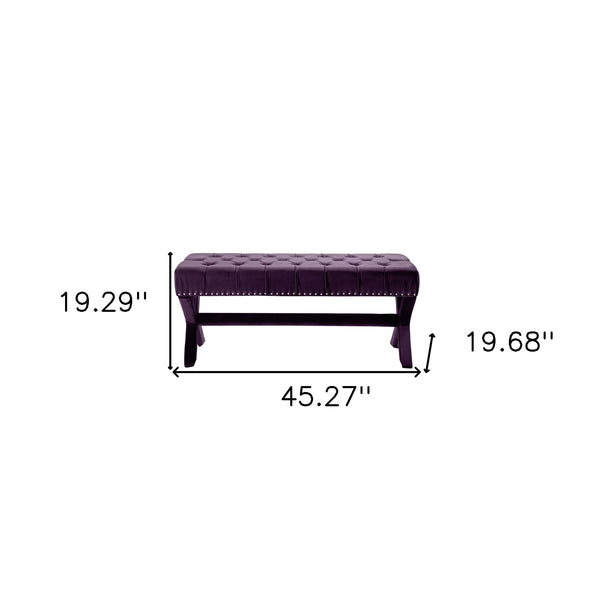 Homeroots 45" Plum And Purple Upholstered Velvet Bench Plum,Velvet Manufactured Wood 490840