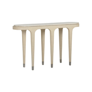 Wildwood Juno Grasscloth Console With Stone Top, Slim Nickel Accents — Refined Coastal-Modern Entryway Centerpiece 490841