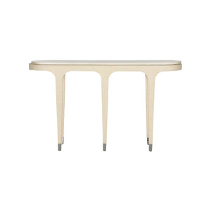 Wildwood Juno Grasscloth Console With Stone Top, Slim Nickel Accents — Refined Coastal-Modern Entryway Centerpiece 490841