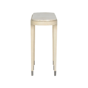 Wildwood Juno Grasscloth Console With Stone Top, Slim Nickel Accents — Refined Coastal-Modern Entryway Centerpiece 490841