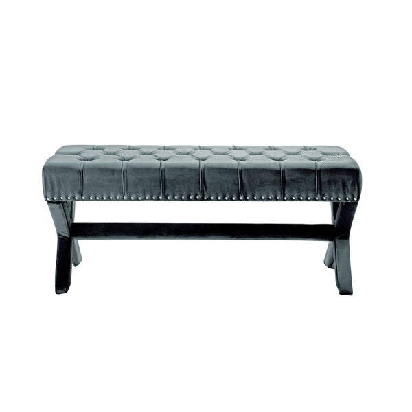 Homeroots 45" Slate Blue Upholstered Velvet Bench Slate Blue,Velvet Manufactured Wood 490841