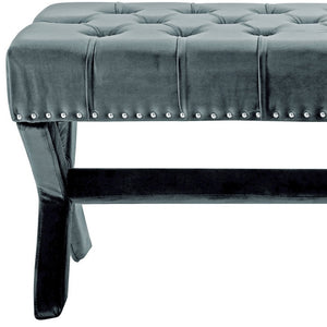 Homeroots 45" Slate Blue Upholstered Velvet Bench Slate Blue,Velvet Manufactured Wood 490841