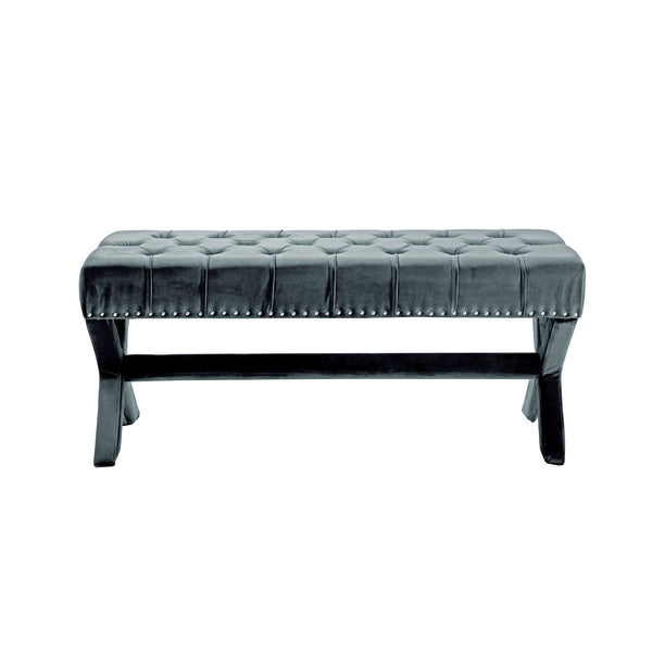 Homeroots 45" Slate Blue Upholstered Velvet Bench Slate Blue,Velvet Manufactured Wood 490841