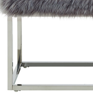 Homeroots 40" Gray And Silver Upholstered Faux Fur Bench Grey Metal 490847