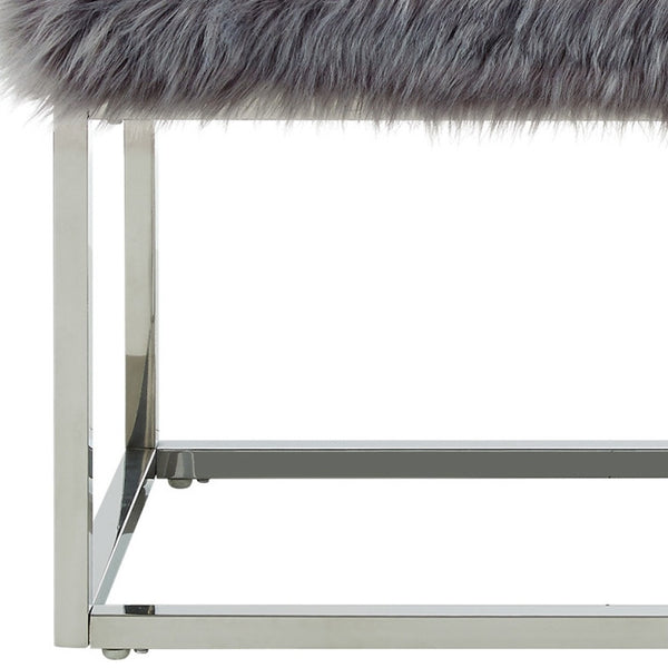 Homeroots 40" Gray And Silver Upholstered Faux Fur Bench Grey Metal 490847
