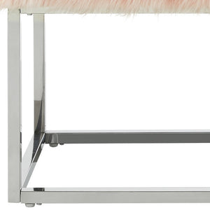Homeroots 40" Rose And Silver Upholstered Faux Fur Bench Rose Metal 490848