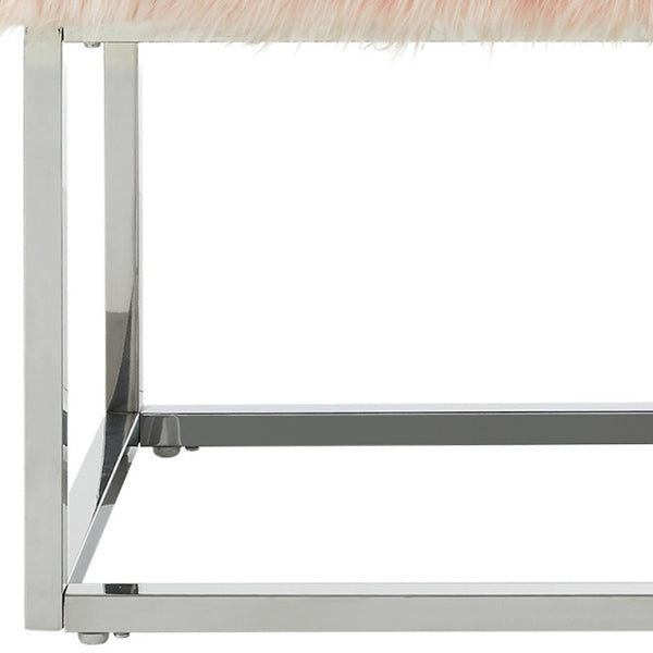 Homeroots 40" Rose And Silver Upholstered Faux Fur Bench Rose Metal 490848