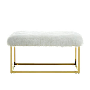Homeroots 40" White And Gold Faux Fur Upholstered Bench White Metal 490849