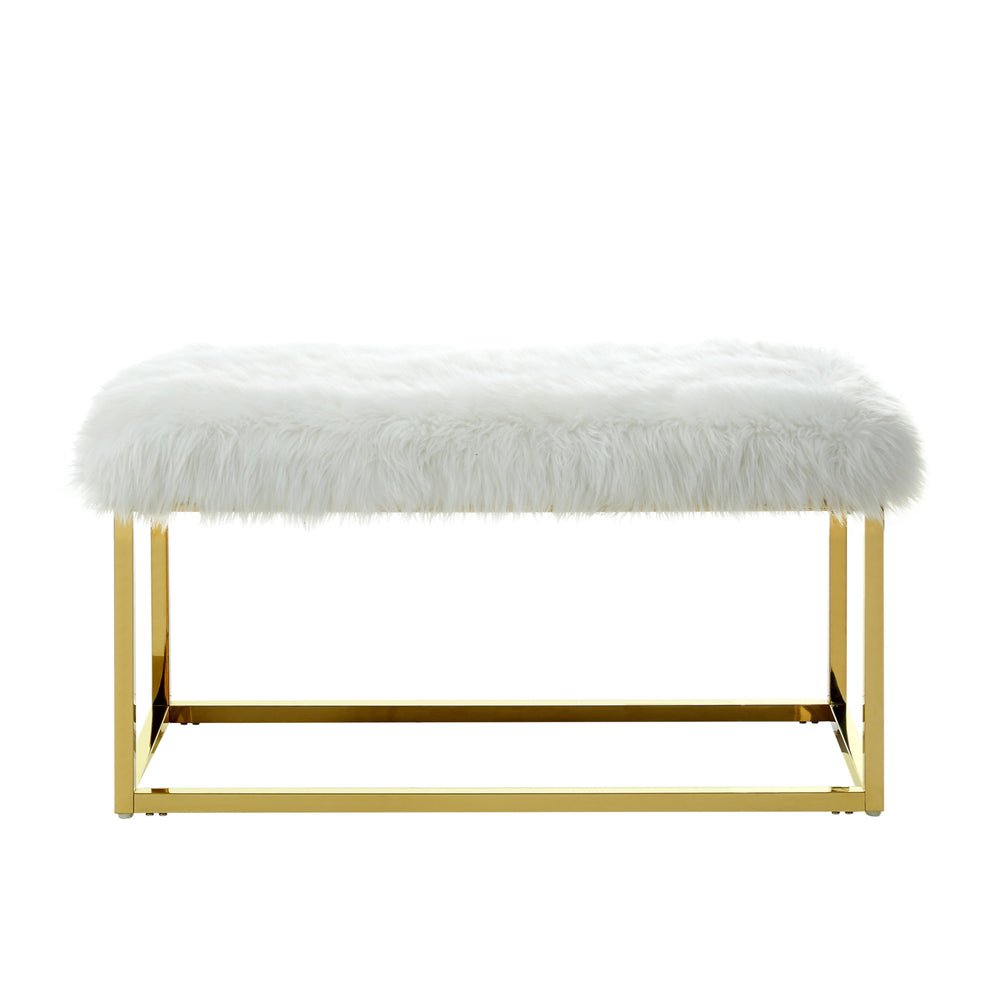 Homeroots 40" White And Gold Faux Fur Upholstered Bench White Metal 490849