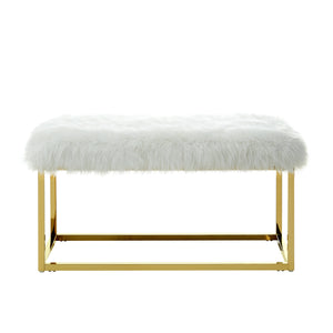 Homeroots 40" White And Gold Faux Fur Upholstered Bench White Metal 490849