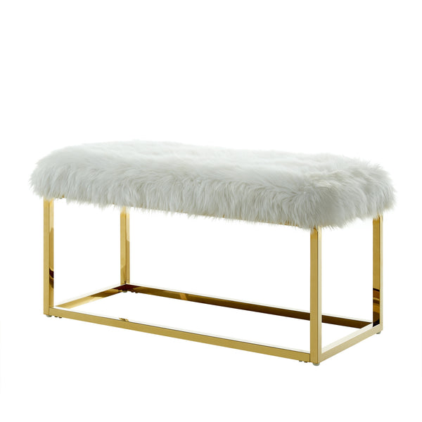 Homeroots 40" White And Gold Faux Fur Upholstered Bench White Metal 490849