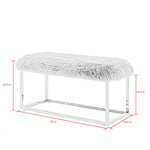 Homeroots 40" White And Gold Faux Fur Upholstered Bench White Metal 490849
