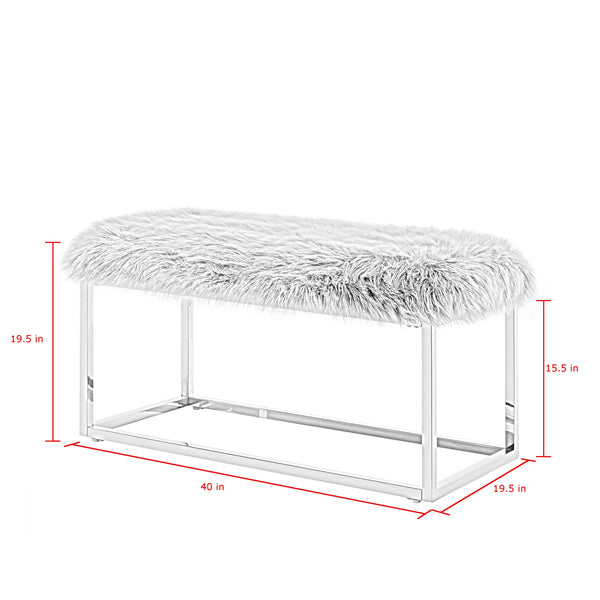 Homeroots 40" White And Gold Faux Fur Upholstered Bench White Metal 490849