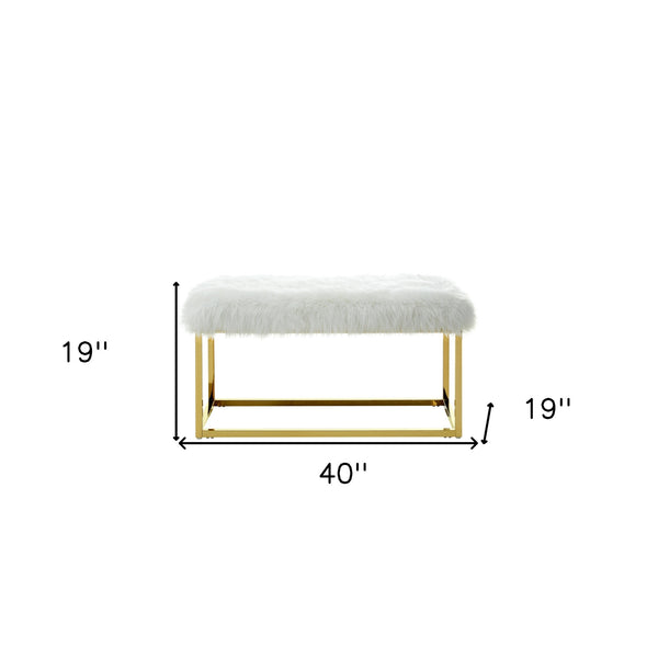 Homeroots 40" White And Gold Faux Fur Upholstered Bench White Metal 490849