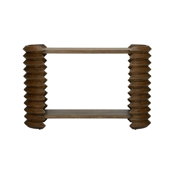 Wildwood Stax Driftwood Console With Sculptural Stacked Columns, Ash & Oak Veneer, Compact Entryway Storage 490850