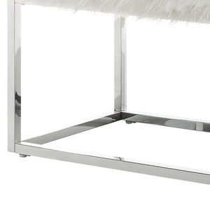 Homeroots 40" White And Silver Upholstered Faux Fur Bench White Metal 490850