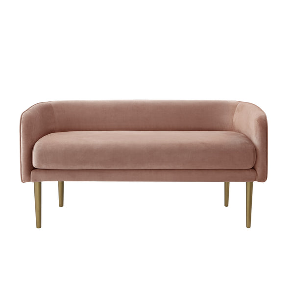 Homeroots 50" Blush And Brown Upholstered Velvet Bench Blush,Velvet Manufactured Wood 490851