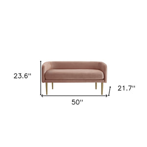 Homeroots 50" Blush And Brown Upholstered Velvet Bench Blush,Velvet Manufactured Wood 490851