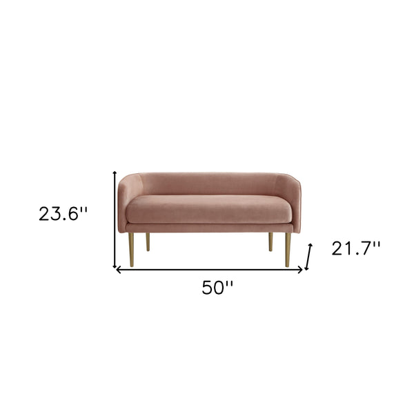 Homeroots 50" Blush And Brown Upholstered Velvet Bench Blush,Velvet Manufactured Wood 490851
