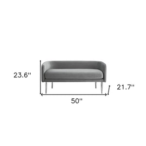 Homeroots 50" Gray And Silver Upholstered Velvet Bench Grey,Velvet Metal 490852