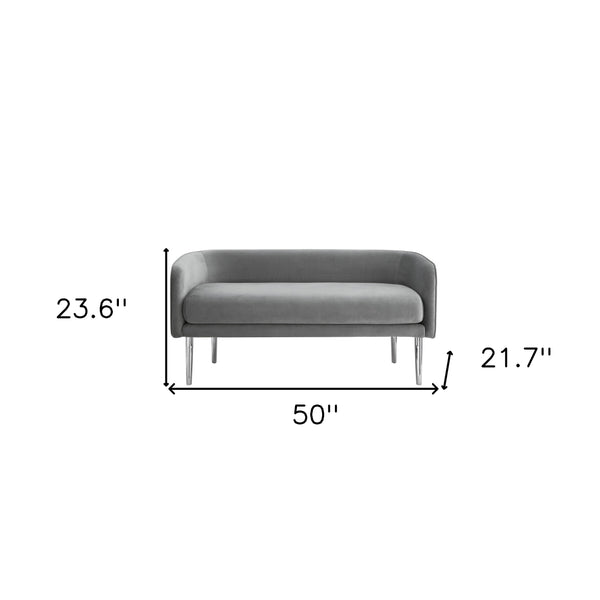Homeroots 50" Gray And Silver Upholstered Velvet Bench Grey,Velvet Metal 490852